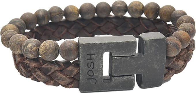 JOSH Heren Leren Armband met Natuursteen Bruin | 24981-BRA