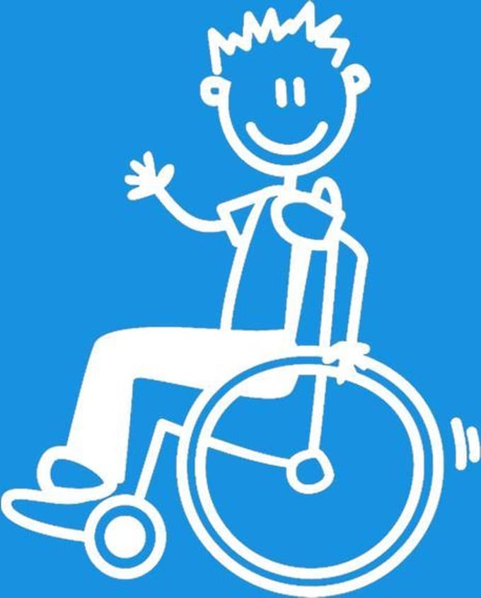 Jongen in rolstoel - autosticker - wit - 8,5 cm - The Sticker Family