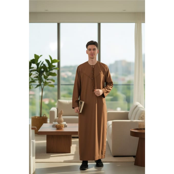Heren bruin Eid Marokkaanse Jubba gewaad Djellaba Ramadan Eid Thobe LFS-HM11