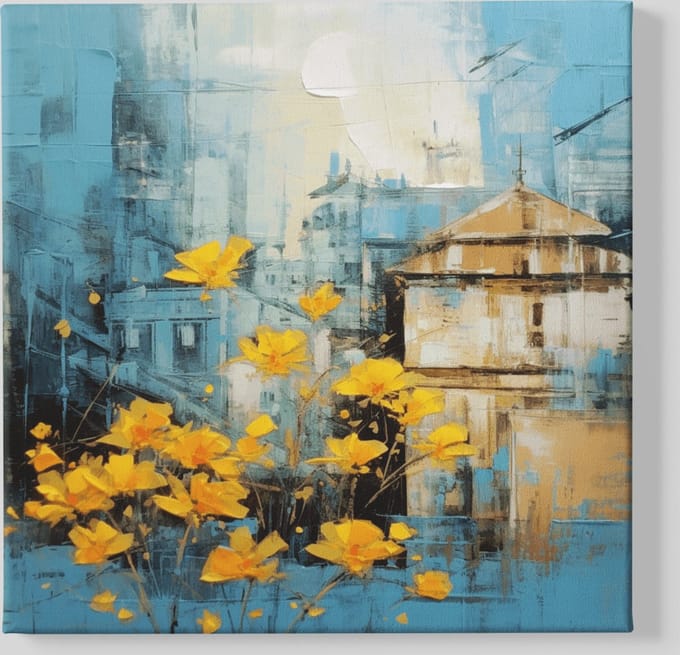 Vierkant Canvas Schilderij - Kunst - Gele Bloemen - 60x60x2 cm