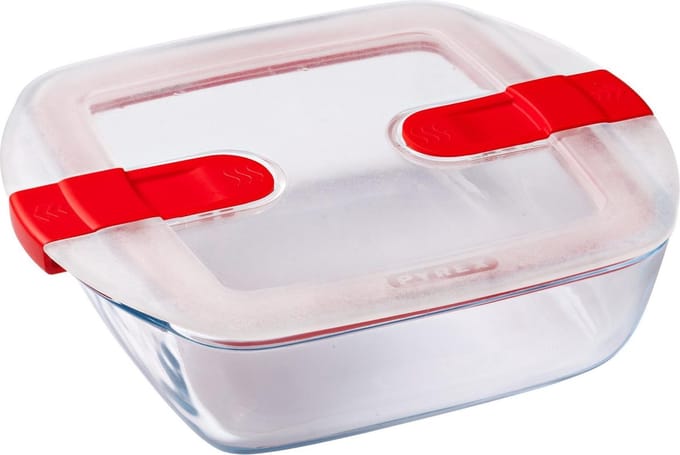 Pyrex - Cook & Heat Voedselcontainer Vierkant met Deksel 20 x 17cm - Glas - Transparant -