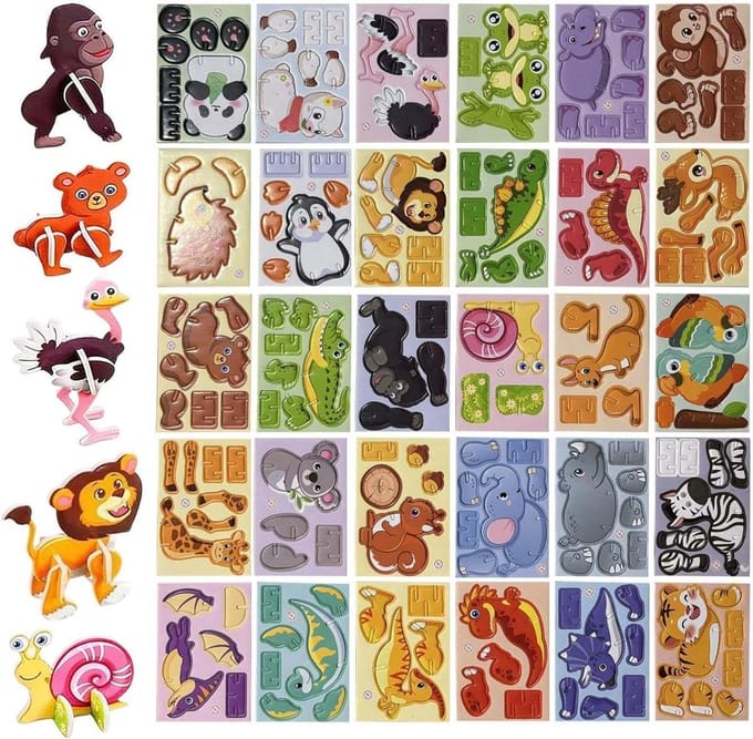 3D Puzzels Kinderen - Papieren Bouwmodel - Creatief Spelen - Dertig Stukjes - 30 Stijlen - Dieren