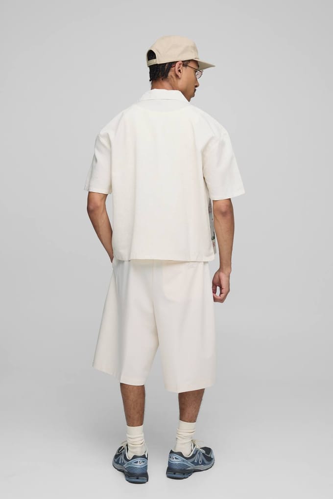 Oversized Boxy Linen Blend Landscape Shirt | Ecru | Size Medium