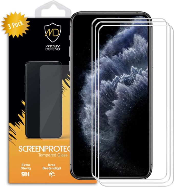 3-Pack MobyDefend Screenprotectors - Geschikt voor Apple iPhone 11 Pro Max / iPhone XS Max - Case-Friendly Screensavers - Gehard Glas