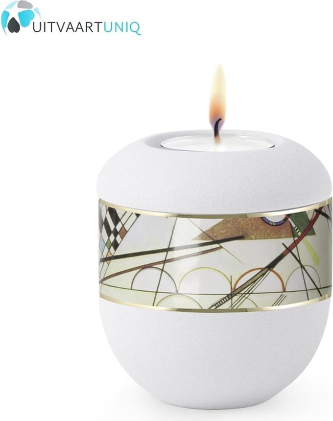 Mini urn modern lijnenspel wit - met lichtje