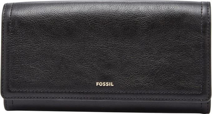 FOSSIL Leren Portemonnee Logan Flap Clutch Black Zwart