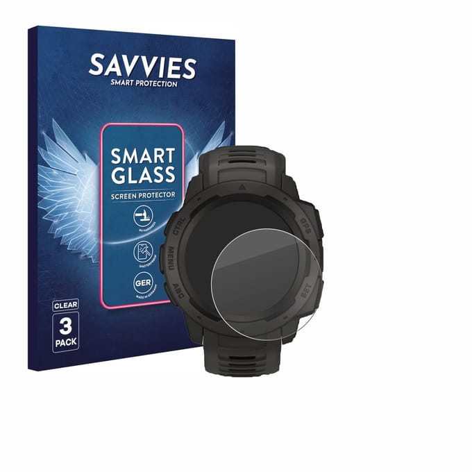 3 Stuks Savvies Screenprotector - geschikt voor Garmin Instinct / Instinct Tactical Edition - beschermfolie glas transparant