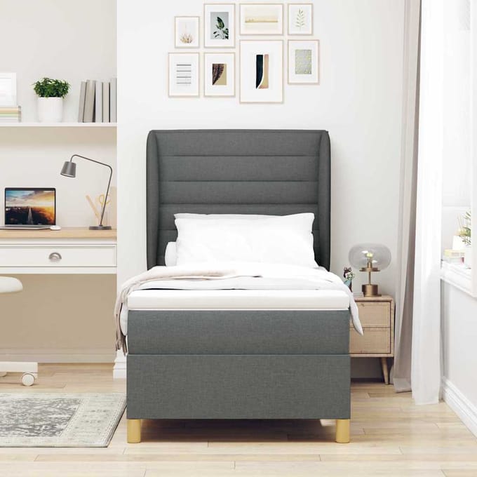 vidaXL - Boxspring - bed - met - matras - Donkergrijs - 190 - x - 90 - cm - Stof