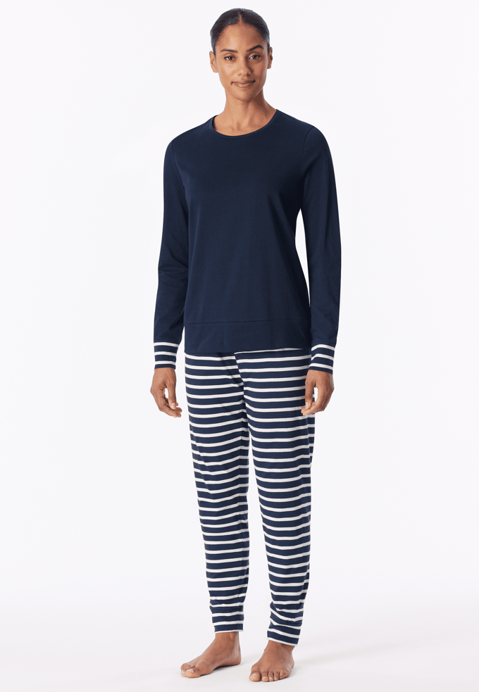 Schiesser Pyjama lang Casual Essentials - Dames Pyjamaset nachtblauw