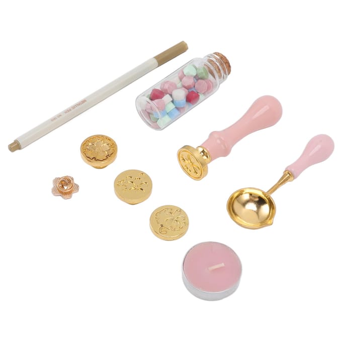 Kit de tampons à cacheter, motifs de tampons remplaçables, kit de tampons à cacheter en cire avec manche en bois, broche Sakura rose