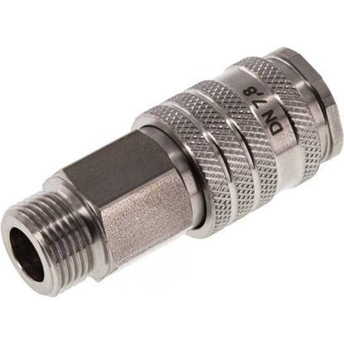 RVS DN 7.8 Luchtkoppeling Snelkoppeling G 3/8 inch Buitendraad Double Shut-Off - CLS7-M-S-SV-BL-038