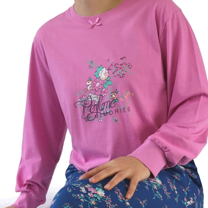 Tenderness Dames Pyjama - Roze top - Blauw gebloemde broek - Maat M