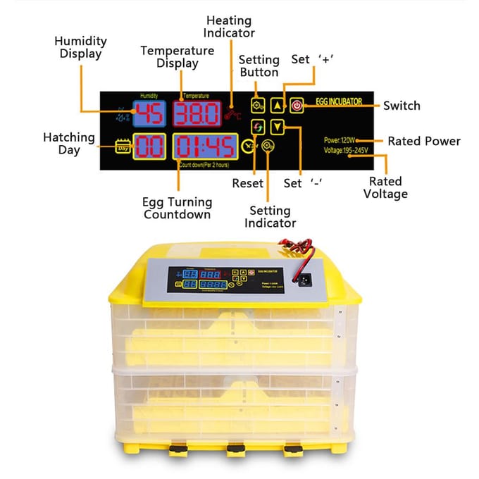 12V + 220V Digitale Eierbroedmachine 112 Eieren Pluimvee Uitkomstmachine met Ventilator Eierkeerder LCD-Scherm EU Plug beige
