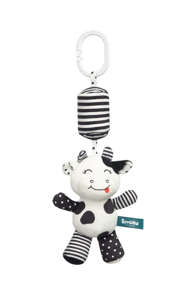 Sensillo Black&White Koe Hangspeeltje voor Kinderwagen - Geluid