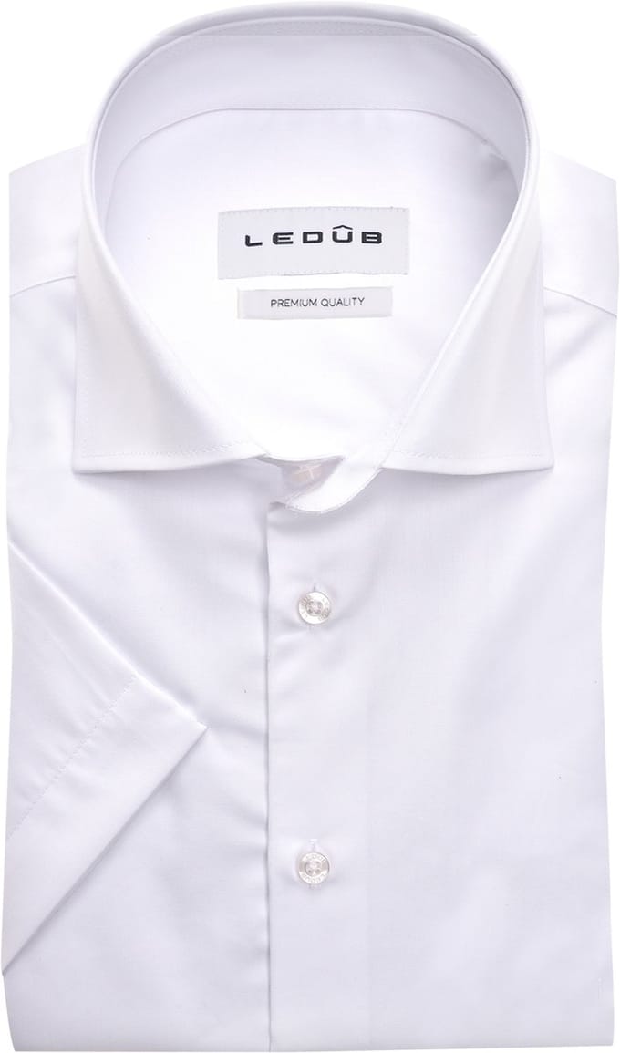 Ledub modern fit overhemd - korte mouw - popeline - wit - Strijkvriendelijk - Boordmaat: 40 (EU maat: M)
