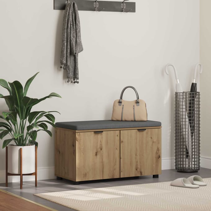 vidaXL - Hallenbank - Artisan - Eik - 80 - x - 38 - x - 46 - cm - Geengineerd - Hout - en - Stof
