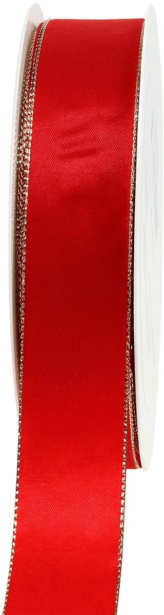 Satijnlint rood met gouden rand 25mm 40m