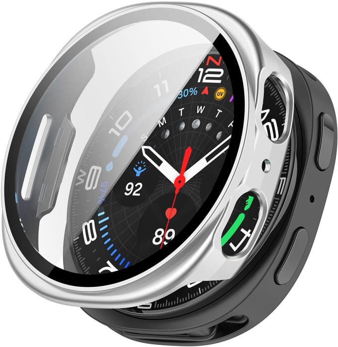 Strap-it Hard case hoesje met screen protector glas - geschikt voor Samsung Galaxy Watch 9/8 - 40mm (zilver)