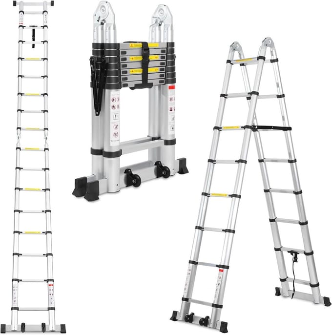 Professionele Telescopische Ladder Aluminium 5 Meter Uitschuifbaar met Stabilisator en Wielen