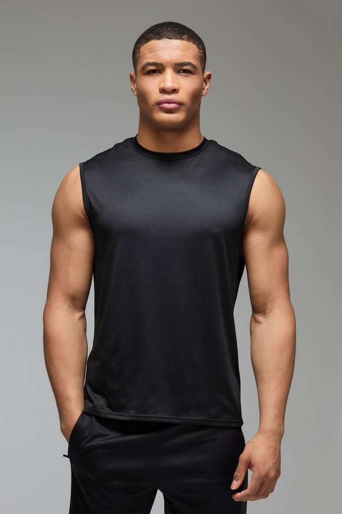Man Active Regular Lightweight Essentials Gym Tank Top | Black | Size Medium