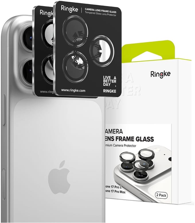 Ringke Frame Glass - Camera Protector Geschikt voor Apple iPhone 17 Pro / 17 Pro Max - Case Friendly - Tempered Glass voor Camera Lens Zwart - 2-Pack