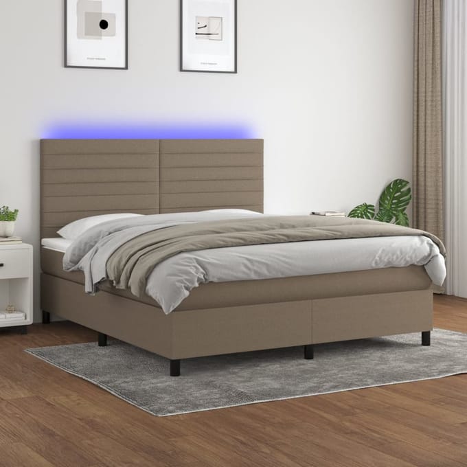 vidaXL - Boxspring - met - matras - en - LED - stof - taupe - 180x200 - cm