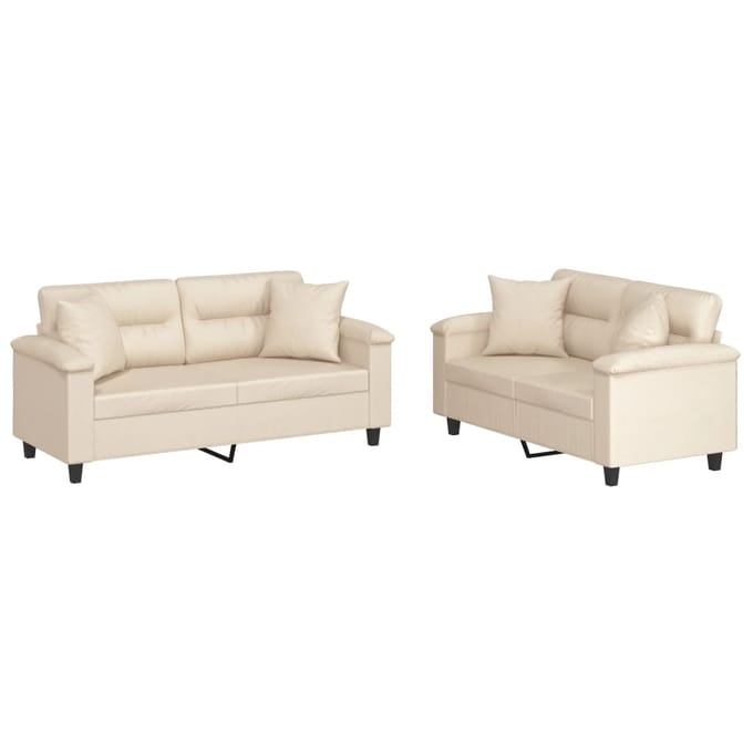 vidaXL - 2-delige - Loungeset - met - kussens - microvezelstof - beige