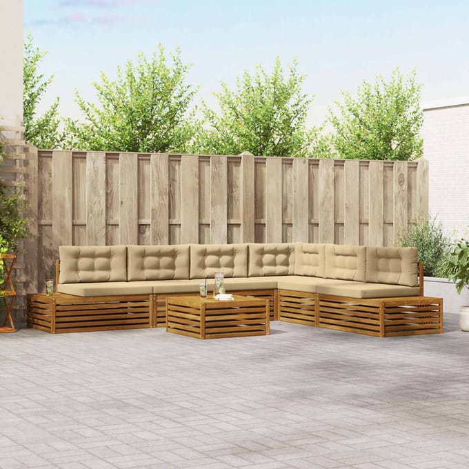 vidaXL - 8 - st - Buiten - bank - set - Massief - Acacia - Hout - en - Polyester