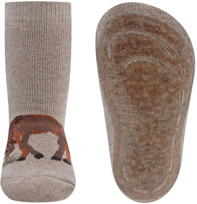 Antislipsokken Ewers - Beige met Paard Donkerbruin Grazend - Siliconenzool-35/38