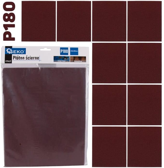 GEKO Schuurpapier vellen - P180 korrel - 230x280 mm - 10 stuks