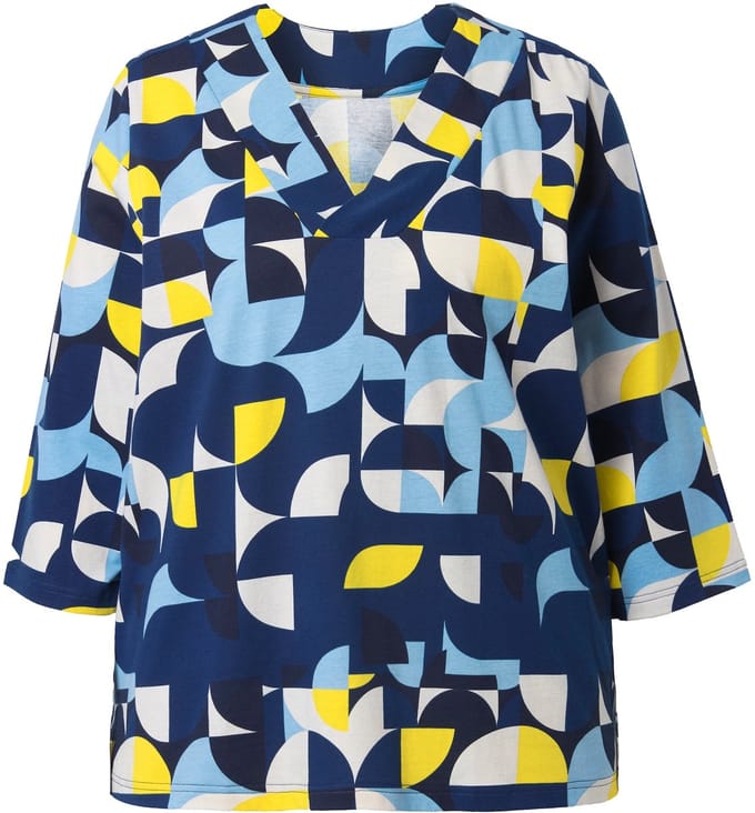 Ulla Popken - Dames - Longshirt A-lijn V-hals 3/4-mouwen - Universum - Maat 46+