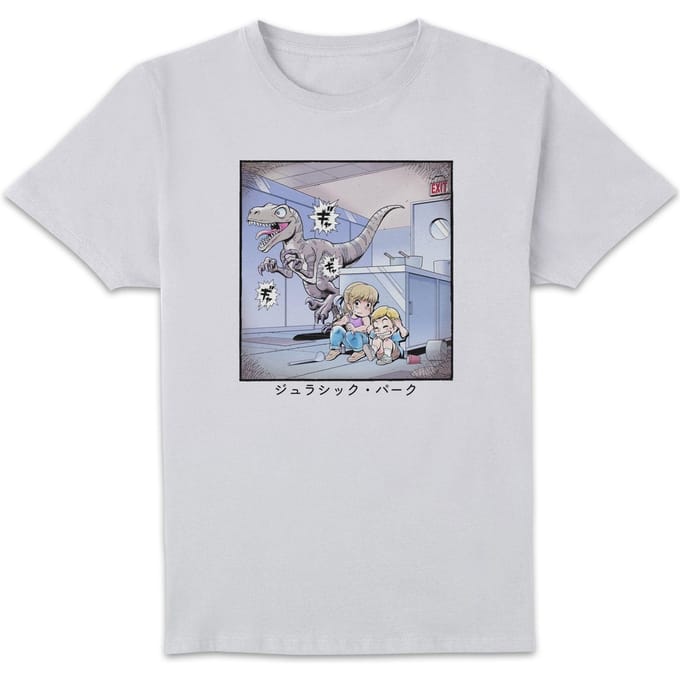 Jurassic Park Anime Raptor Scene Anime Unisex T-Shirt - White - S
