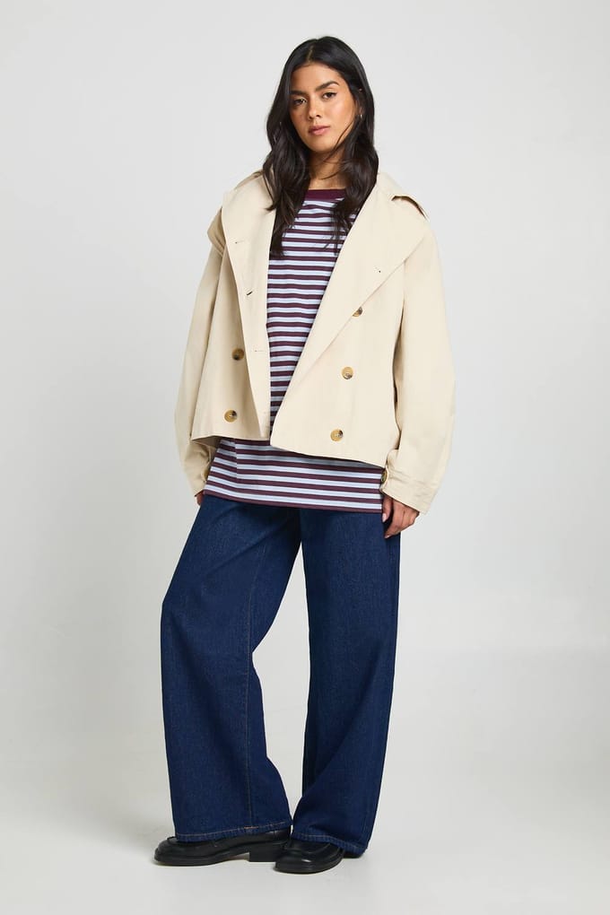boohoo Dames Korte Trenchcoat met Ballonmouwen | Stone | Maat: 8