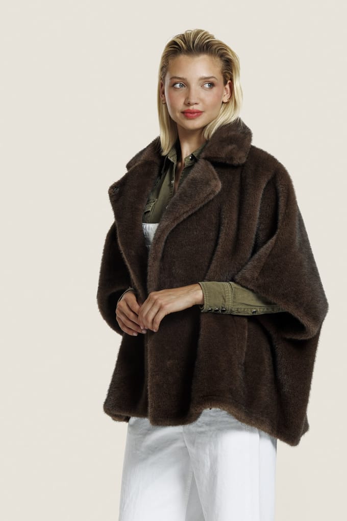 ALTER EGO Elin Fur Jacket Coffee Taglia: S | Poncho Outlet | Donna | Marrone