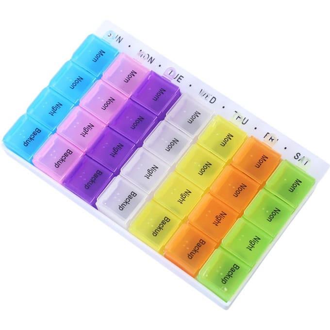 Stofdichte gescheiden pillenorganizer, pillendoosje, medicijnopslagdispenser veelkleurig