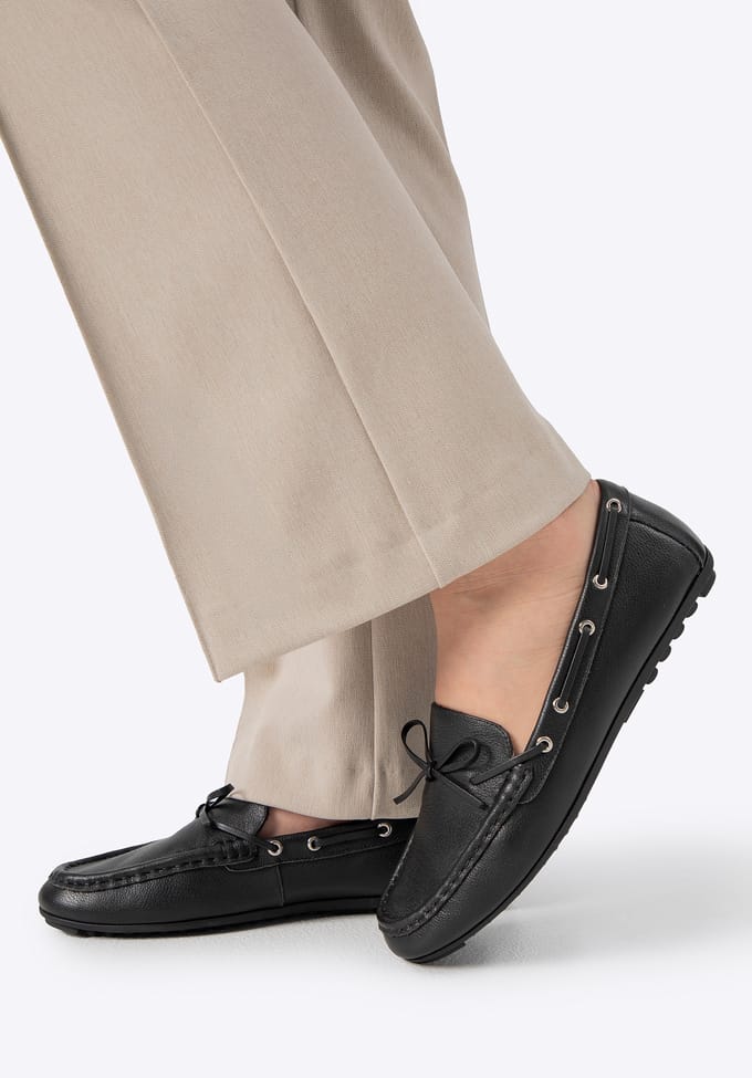 Wittchen Dames Leren Mocassins met Band Zwart Natuurlijk Leer