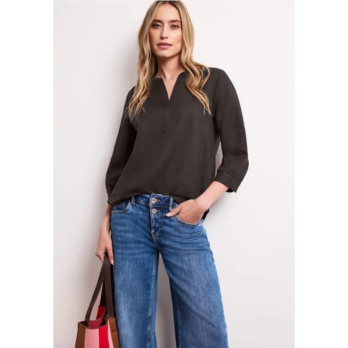 Blouse met gespleten hals van linnenmix