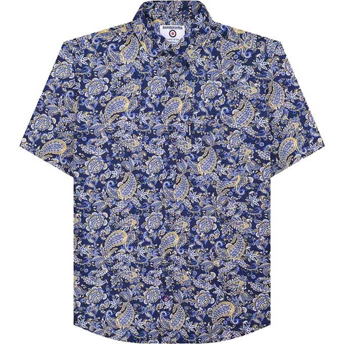 Lambretta Heren Paisley Overhemd met korte mouwen (Marine, Wit)