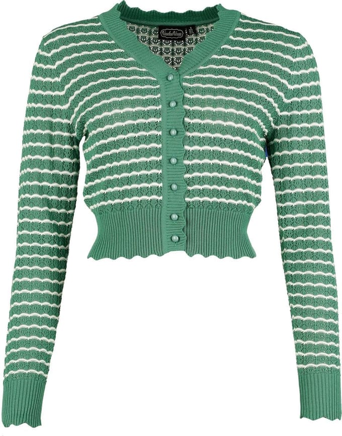 Voodoo Vixen Scallop-Patterned Vest Cardigan groen-wit M Viscose -