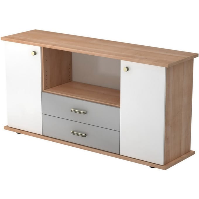 KAPA SB | Dressoir | met deuren + laden - Walnoot/Wit Greeplijst kunststof
