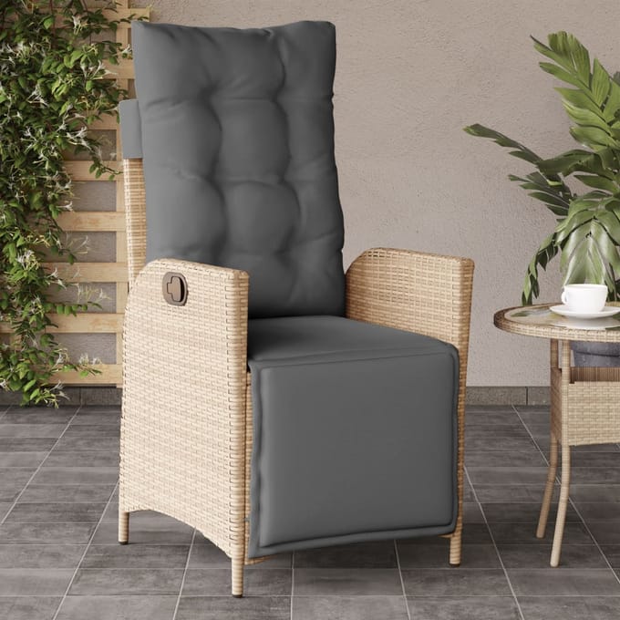 vidaXL - Tuinstoel - verstelbaar - met - voetensteun - poly - rattan - gemengd - beige