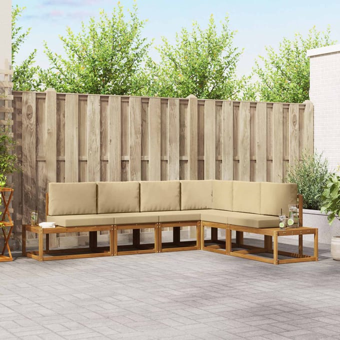vidaXL - 6 - st - Buiten - bank - set - Massief - Acacia - Hout - en - Polyester