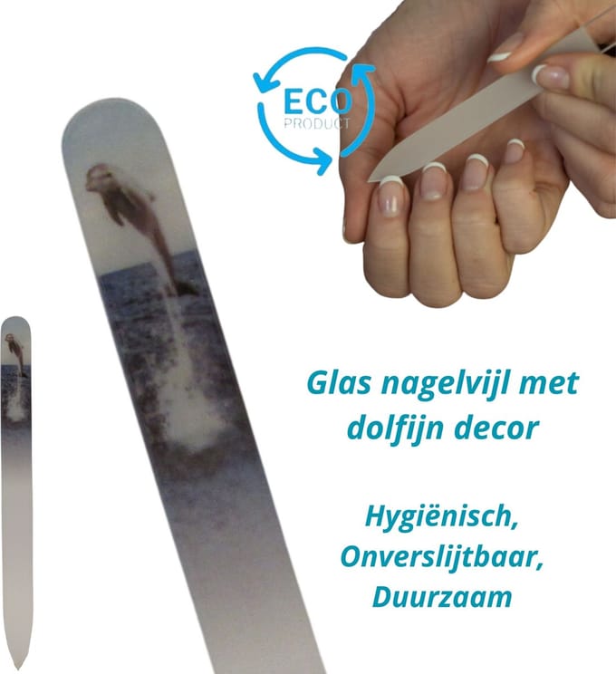 MILANO Professionele Kristal Glas Nagelvijl Glass Nailfile - Levenslang - Springende dolfijn