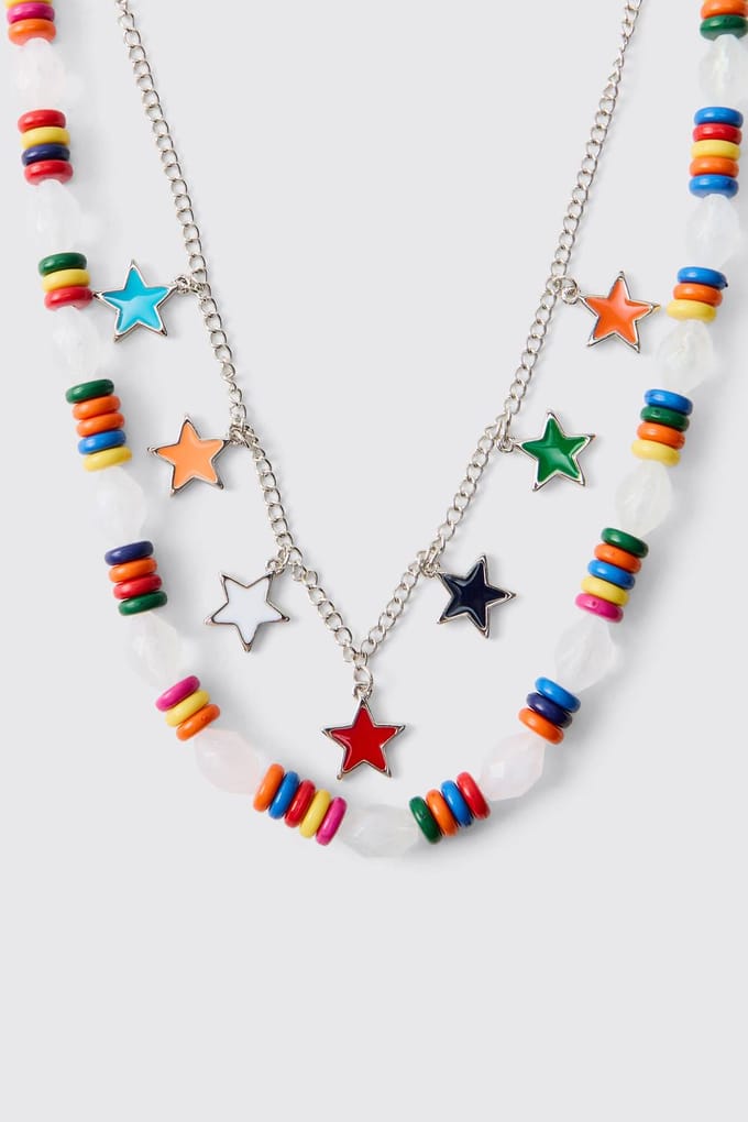 Layered Star Charm & Multi-Colour Beaded Necklace