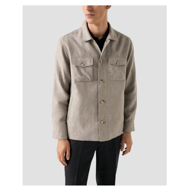 Eton Four Pocket Linen Lyocell Shirt Jacket Overshirts Beige 100014699