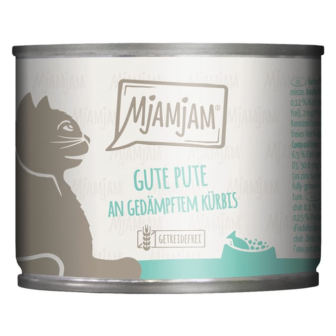 6x200g MjAMjAM goede kalkoen op gestoomde pompoen kattenvoer nat