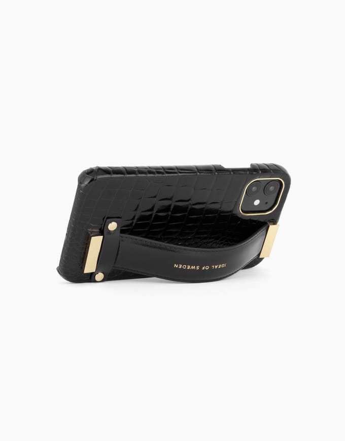 iDeal of Sweden Statement Case Strap Handle voor iPhone 11/XR Neo Noir Croco - Strap Handle
