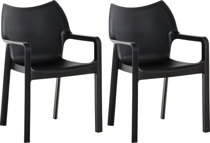 CLP Diva Set van 2 tuinstoelen - Stapelbaar - Weerbestendig - Met armleuningen - zwart