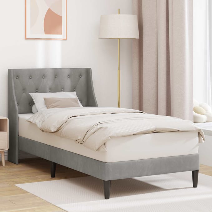 vidaXL - Bedframe - met - hoofdeinde - Lichtgrijs - 90 - x - 190 - cm - Fluweel