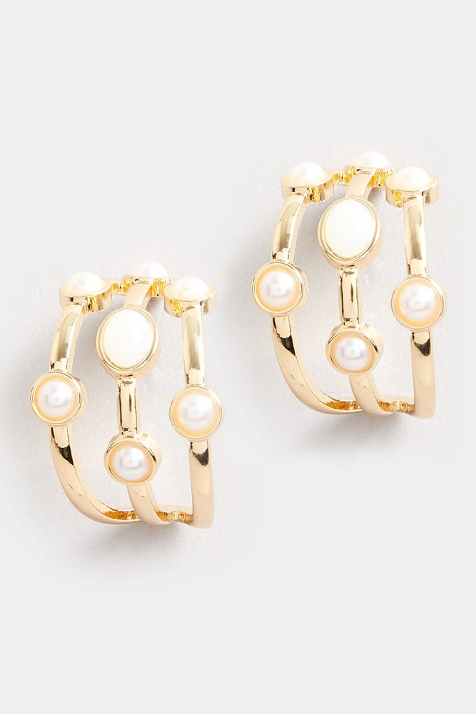 Yours Goudkleurige Hoepeloorbellen Met Drie Stenensize One Size